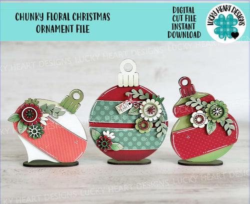 Chunky Floral Christmas Ornaments File SVG, Flower, Holiday Decor Glowforge, LuckyHeartDesignsCo