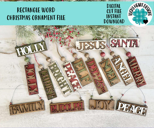 Rectangle Word Christmas Ornament File SVG, Santa, Peace, Merry, Rudolph, Farmhouse, Holiday Glowforge, LuckyHeartDesignsCo