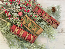 Load image into Gallery viewer, Rectangle Word Christmas Ornament File SVG, Santa, Peace, Merry, Rudolph, Farmhouse, Holiday Glowforge, LuckyHeartDesignsCo
