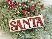 Load image into Gallery viewer, Rectangle Word Christmas Ornament File SVG, Santa, Peace, Merry, Rudolph, Farmhouse, Holiday Glowforge, LuckyHeartDesignsCo
