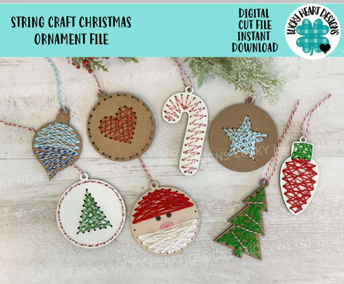String Craft Christmas Ornament File SVG, Kids, Children, Candy Cane, Santa, Tree, Merry, Farmhouse, Holiday Glowforge, LuckyHeartDesignsCo