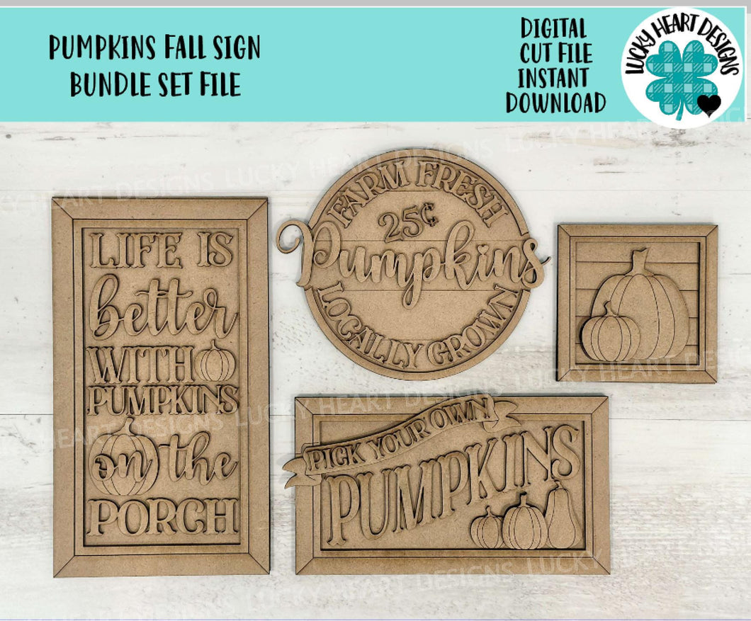 Pumpkin Fall Sign Sign Bundle Set File SVG, Farmhouse, Farm Lucky Heart Designs