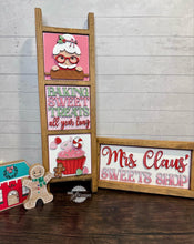 Load image into Gallery viewer, Mrs. Claus&#39; Sweet Shop Christmas Interchangeable Leaning Sign File SVG, Santa, Gingerbread, Candy, Cupcake, Glowforge, LuckyHeartDesignsCo
