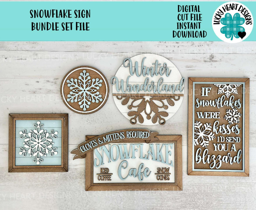 Snowflake Sign Bundle Set File SVG, Glowforge Winter Snowflake, Cocoa, LuckyheartDesignsCo