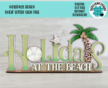 Load image into Gallery viewer, Holidays Beach Shelf Sitter Christmas Standing Sign File SVG, Christmas, Santa Tree Mantle decor Centerpiece, glowforge, LuckyHeartDesignsCo
