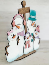 Load image into Gallery viewer, Snowman Family Standing Shelf Sitter File SVG, Glowforge Snowmen Personalized Winter Decor LuckyHeartDesignsCo
