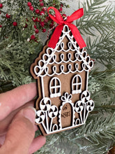 Load image into Gallery viewer, Gingerbread House Christmas Ornament File SVG, File SVG, My Our Firts Home, Glowforge, LuckyHeartDesignsCo
