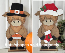 Load image into Gallery viewer, Porch Highland Winter Interchangeable Hats File SVG, (hat only) Seasonal, Cow, Holiday Farm Snowman, Mittens, Glowforge, LuckyHeartDesignsCo
