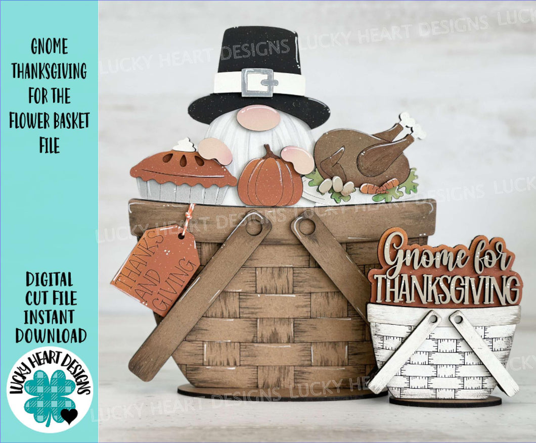 Gnome Thanksgiving For The Flower Basket Interchangeable File SVG, TINY Pie Pumpkin, Turkey, Tiered Tray, Glowforge, LuckyHeartDesignsCo