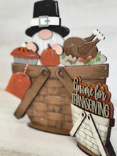 Load image into Gallery viewer, Gnome Thanksgiving For The Flower Basket Interchangeable File SVG, TINY Pie Pumpkin, Turkey, Tiered Tray, Glowforge, LuckyHeartDesignsCo
