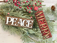 Load image into Gallery viewer, Rectangle Word Christmas Ornament File SVG, Santa, Peace, Merry, Rudolph, Farmhouse, Holiday Glowforge, LuckyHeartDesignsCo
