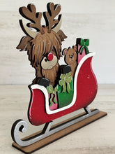 Load image into Gallery viewer, Highland Reindeer Sleigh Standing File SVG, Santa, Christmas, Farm, Cow, Rudolph, Elf, Present, Reindeer, Glowforge, LuckyHeartDesignsCo
