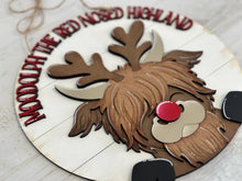 Load image into Gallery viewer, Highland Reindeer Door Hanger File SVG, Glowforge Farm, Cow, Rudolph, Christmas, LuckyHeartDesignsCo

