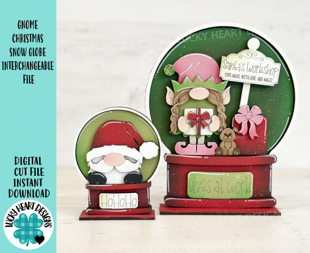 Gnome Christmas Snow Globe Interchangeable File SVG, TINY, Elf, Presents, Glowforge, Santa, Tiered Tray LuckyHeartDesignsCo