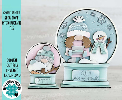 Gnome Winter Snow Globe Interchangeable File SVG, TINY, Glowforge, Snowman, Snowflake, Tiered Tray LuckyHeartDesignsCo