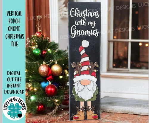Vertical Porch Gnome Christmas File SVG, Reindeer, Santa, Rudolph, Door Sign, Glowforge, LuckyHeartDesignsCo
