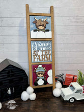 Load image into Gallery viewer, Winter Highland Cow Interchangeable Leaning Sign File SVG, Barn, Snowman, Farm, Glowforge, LuckyHeartDesignsCO
