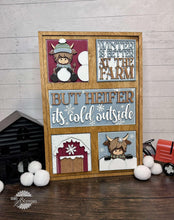 Load image into Gallery viewer, Winter Highland Cow Interchangeable Leaning Sign File SVG, Barn, Snowman, Farm, Glowforge, LuckyHeartDesignsCO
