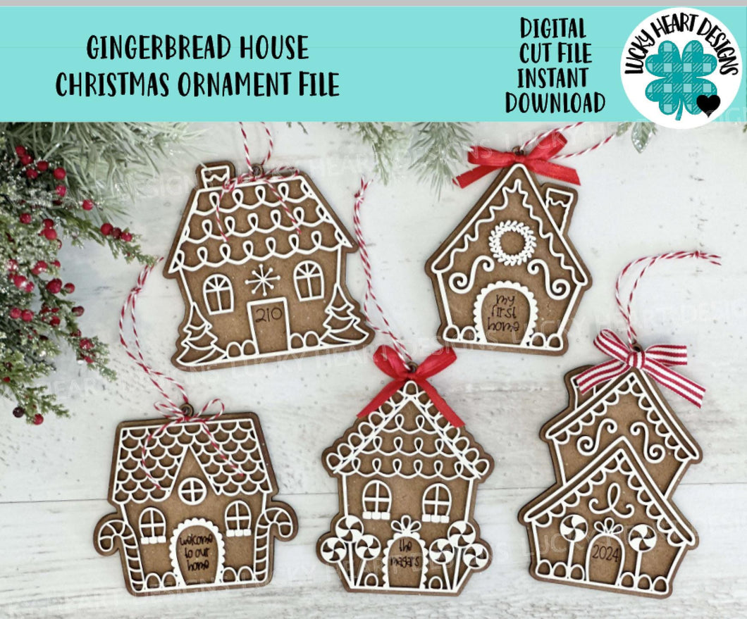 Gingerbread House Christmas Ornament File SVG, File SVG, My Our Firts Home, Glowforge, LuckyHeartDesignsCo