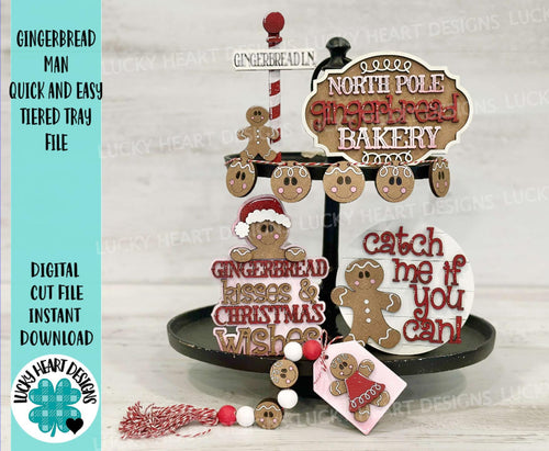 Gingerbread Man Quick and Easy Tiered Tray File SVG, Glowforge Christmas Tier Tray, LuckyHeartDesignsCo