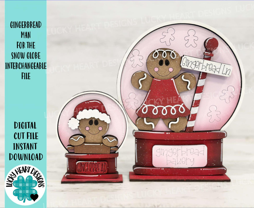 Gingerbread Man Christmas Snow Globe Interchangeable File SVG, TINY, Glowforge, Holiday, Shapes, Tiered Tray LuckyHeartDesignsCo