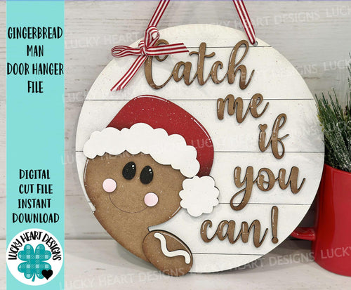 Gingebread Man Door Hanger File SVG, Glowforge Christmas, Holiday, Santa, LuckyHeartDesignsCo