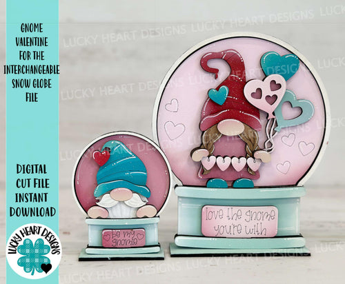 Gnome Valentines Snow Globe Interchangeable File SVG, TINY, Glowforge, Love, Heart, Tiered Tray LuckyHeartDesignsCo