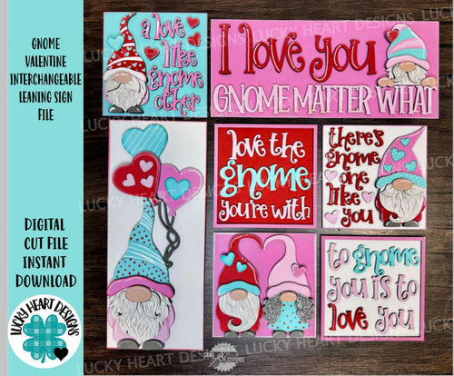 Gnome Love Valentine Interchangeable Leaning Sign File SVG, Heart, Tiered Tray Glowforge, LuckyHeartDesignsCo
