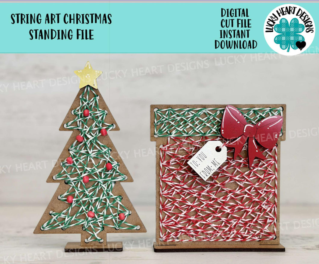 String Art Christmas Standing File SVG, Kids, Children, Craft, Kit, Yarn, Tree, Santa, Merry, Holiday Glowforge, LuckyHeartDesignsCo