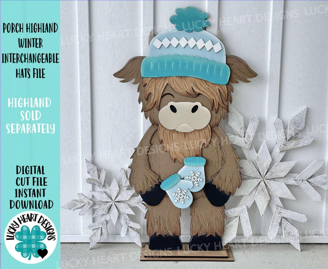 Porch Highland Winter Interchangeable Hats File SVG, (hat only) Seasonal, Cow, Holiday Farm Snowman, Mittens, Glowforge, LuckyHeartDesignsCo