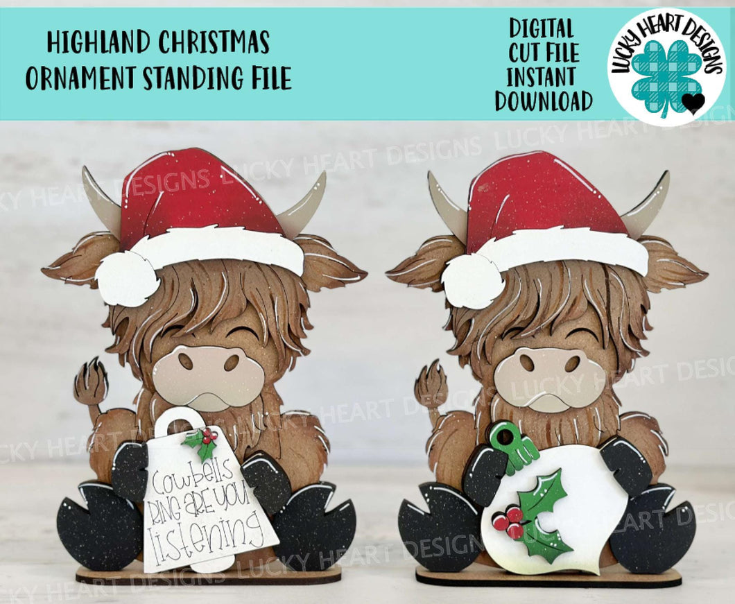 Highland Christmas Ornament Standing File SVG, Cow Bell, Holiday, Tree, Ornament, Farm, Tiered Tray Glowforge, LuckyHeartDesignsCo