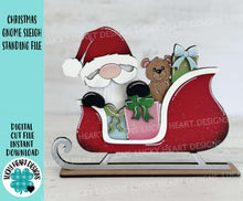 Load image into Gallery viewer, Christmas Gnome Sleigh Standing File SVG, Santa, Rudolph, Elf, Present, Reindeer, Glowforge, LuckyHeartDesignsCo
