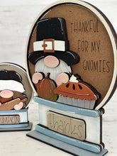 Load image into Gallery viewer, Gnome Thanksgiving Snow Globe Interchangeable File SVG, TINY Glowforge, Turkey, Pumpkin Pie, Pilgrim, LuckyHeartDesignsCo
