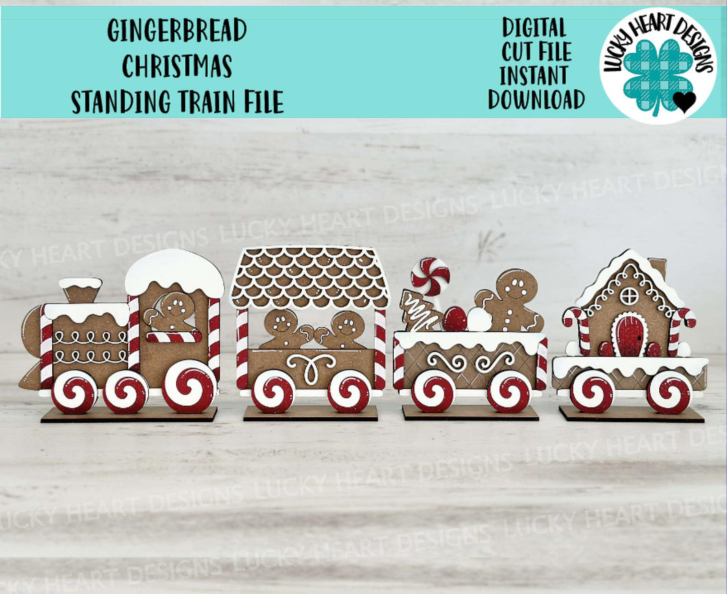 Gingerbread Christmas Standing Train File SVG, Santa, Rudolph, Holiday, Glowforge, LuckyHeartDesignsCo