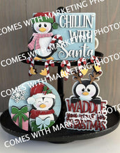 Load image into Gallery viewer, Penguin Christmas Quick and Easy Tiered Tray File SVG, Glowforge Candy Cane, Santa, Tier Tray, LuckyHeartDesignsCo
