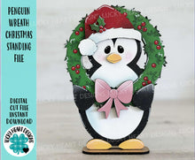 Load image into Gallery viewer, Penguin Wreath Christmas Standing File SVG, Glowforge Candy Cane, Santa, Winter, Tiered Tray, LuckyHeartDesignsCo
