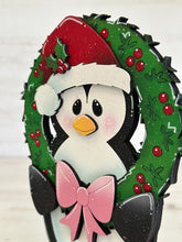 Load image into Gallery viewer, Penguin Wreath Christmas Standing File SVG, Glowforge Candy Cane, Santa, Winter, Tiered Tray, LuckyHeartDesignsCo
