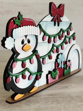 Load image into Gallery viewer, Penguin Christmas Standing Igloo File SVG, Glowforge Candy Cane, Santa, Winter, Tiered Tray, LuckyHeartDesignsCo
