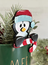 Load image into Gallery viewer, Penguin Christmas Mug Hugger File SVG, Glowforge Tiered Tray, Candy Cane, Plant, Tray Decor, Holiday, Santa, LuckyHeartDesignsCo
