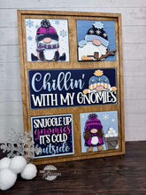 Load image into Gallery viewer, Gnome Winter Interchangeable Leaning Sign File SVG, Snowman, Snowflake, Tiered Tray Glowforge, LuckyHeartDesignsCo
