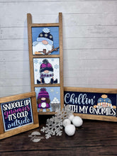 Load image into Gallery viewer, Gnome Winter Interchangeable Leaning Sign File SVG, Snowman, Snowflake, Tiered Tray Glowforge, LuckyHeartDesignsCo
