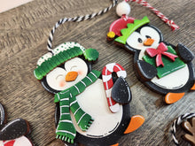 Load image into Gallery viewer, Penguin Christmas Ornament File SVG, Holiday, craft, Santa, Rudolph, Reindeer, Present, Glowforge, LuckyHeartDesignsCo
