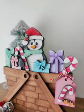 Load image into Gallery viewer, Penguin Christmas For The Flower Basket Interchangeable File SVG, TINY Santa Candy Cane Presents Tiered Tray, Glowforge, LuckyHeartDesignsCo
