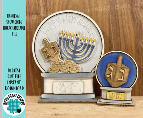 Hanukkah Snow Globe Interchangeable File SVG, Glowforge, TINY, Christmas, Dreidel, Menorah, Tiered Tray LuckyHeartDesignsCo
