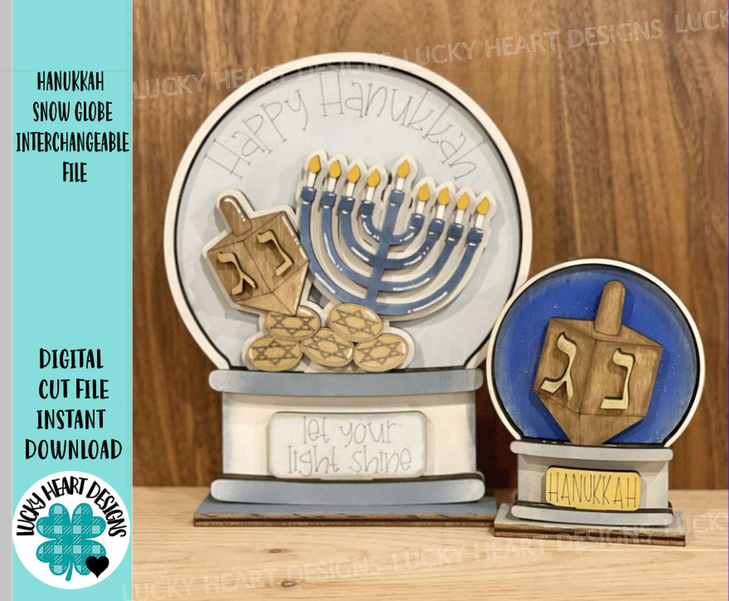 Hanukkah Snow Globe Interchangeable File SVG, Glowforge, TINY, Christmas, Dreidel, Menorah, Tiered Tray LuckyHeartDesignsCo