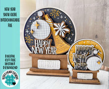 Load image into Gallery viewer, New Year Snow Globe Interchangeable File SVG, TINY, celebrate, Ball Drop, Glowforge, Tiered Tray, Snowman, Farm, LuckyHeartDesignsCo
