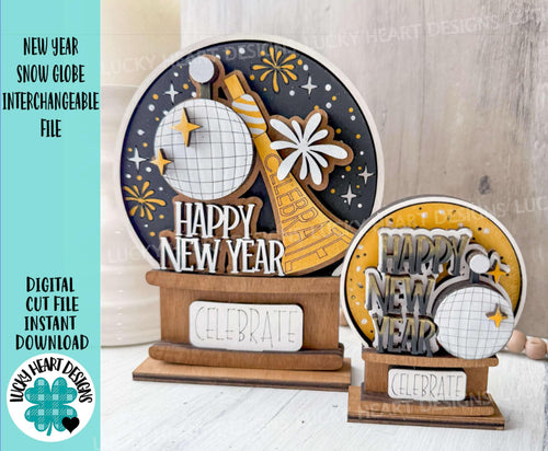 New Year Snow Globe Interchangeable File SVG, TINY, celebrate, Ball Drop, Glowforge, Tiered Tray, Snowman, Farm, LuckyHeartDesignsCo