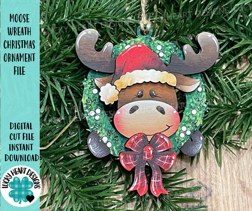 Moose Wreath Christmas Ornament File SVG, Santa Candy Cane Presents Tiered Tray, Glowforge, LuckyHeartDesignsCo