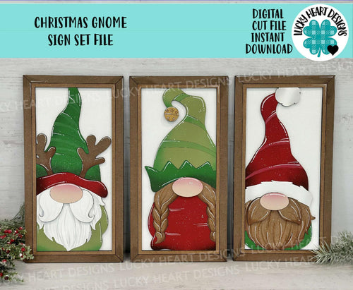 Christmas Gnome Sign Set File SVG, Glowforge, Holiday, Santa, Reindeer, Elf, LuckyHeartDesignsCo