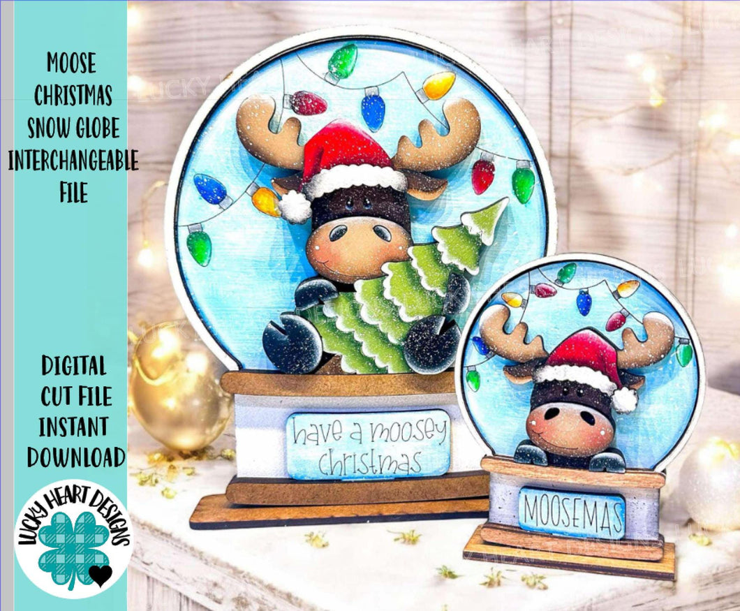 Moose Christmas Snow Globe Interchangeable File SVG, TINY, Reindeer, Rudolph, Glowforge, Santa, Tiered Tray LuckyHeartDesignsCo